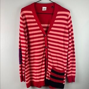 Cabi #5446 Red and Pink Striped Cardigan Size M